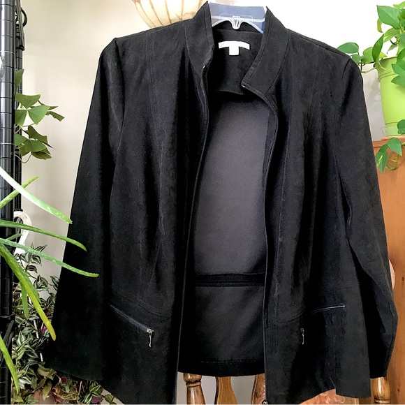 Micro Suede Zip Front Jacket or Blazer w/Zipper Pockets - Picture 2 of 7